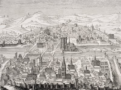 Vista en perspectiva de París, facsímil de una placa de cobre por Leonard Gaultier (1561-1641) 1607, de 